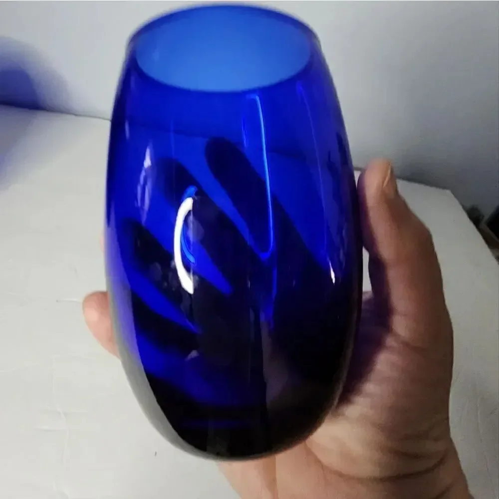 Vintage Cobalt Blue Flat Base Tumbler Roly Poly Style Bright Blue Tumbler